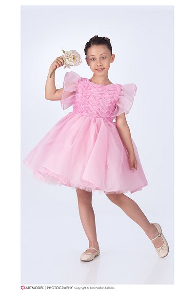 ABİYEKİDS Fluffy Ruffles Flared Kids Evening Dress Aby227