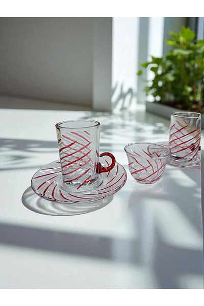 AYZ HOME Cut Crystal Glass Tea and Mirra Set - Arabic Coffee Set Tea Set 18 Pieces for 6 People