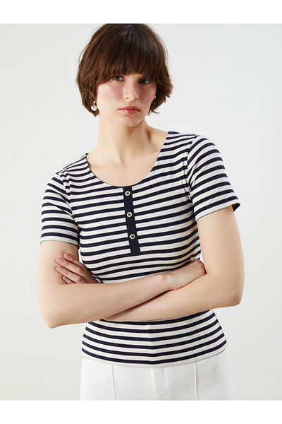 LC Waikiki Özmarka Νέα Σεζόν Γυναικείο κορμάκι με ριγέ λαιμόκοψη U