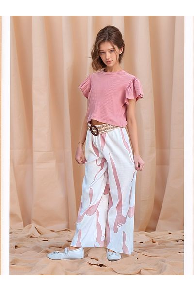 Joui Co Children's 100% Cotton Belt Detailed Double Suit Blouse&Pants