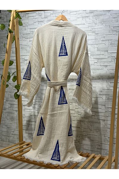 Befera Design Muslin Kimono 100% Cotton Sail Printed Patterned Bathrobe Kaftan Dressing Gown