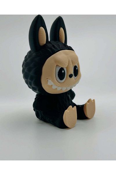 Cochines Sitting Labubu Figure - Black Labubu Healthy Petg Material 3D Figure 9.5cm