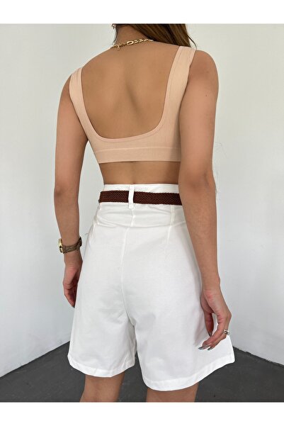 Brenza Γυναικείο σορτς με φαρδύ πόδι και ζώνη μέσης, 100% βαμβάκι