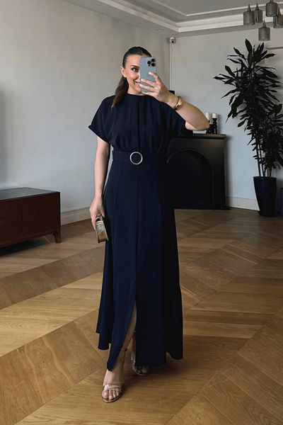 Tuba Butik Bat Sleeve Belted Long Dress
