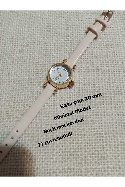 Brality Retro Minimal Model Vintage Still Gold Case Women's Wristwatch.. Detailed with Numbers.. Beige Cord 0112