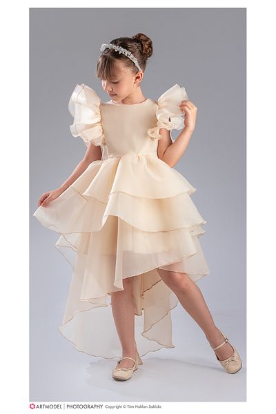 ABİYEKİDS Πολυτελές παιδικό βραδινό φόρεμα Ktkat Chiffon με φουσκωτή ουρά