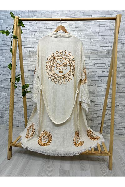 Befera Design Muslin Kimono 100% Cotton Sun Printed Patterned Bathrobe Kaftan Dressing Gown