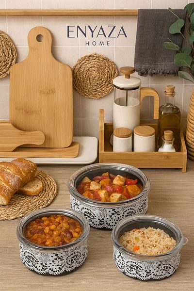ENYAZA(2024) Luxury Enamel 3 Size Storage Container, Airtight Enamel Storage Container Organizer
