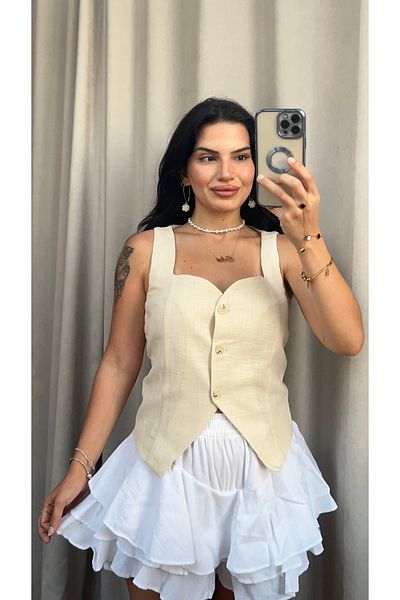 Butik سترة بأزرار من الكتان الحجري