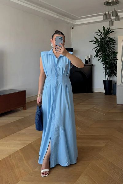 Tuba Butik Zero Sleeve Long Polin Dress
