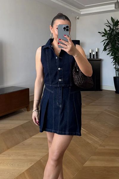 Tuba Butik تنورة دينم صغيرة مطوية