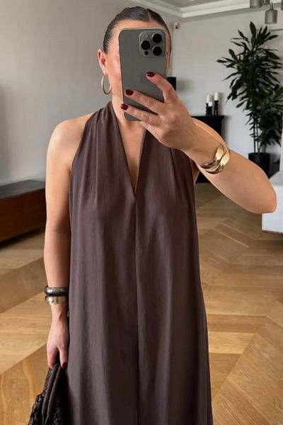 Tuba Butik Back Low-cut Long Dress