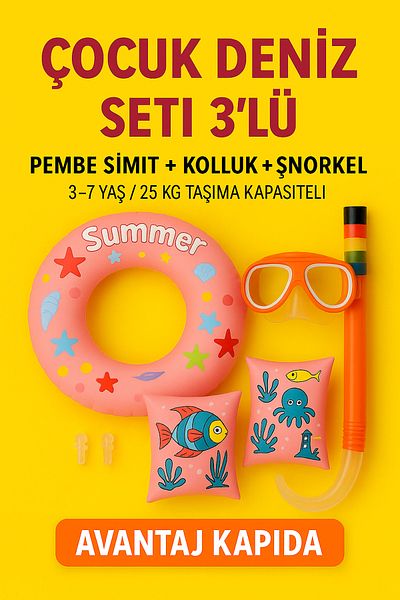 Avantaj Kapıda Children's Sea Set 3-Piece Pink Simit + Arm Sleeve + Orange Snorkel 3–7 Years 25kg |   Advantage at the Door