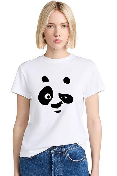 makiteks Tricou imprimat Panda pentru femei, unisex, cu decolteu, tricou alb