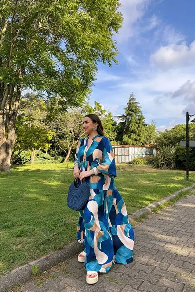 Tuba Butik Judge Collar Long Sleeve Patterned Dress