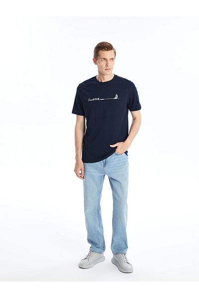 LC Waikiki SOUTHBLUE Crew Neck Short Sleeve Printed Combed Cotton Men's T-Shirt