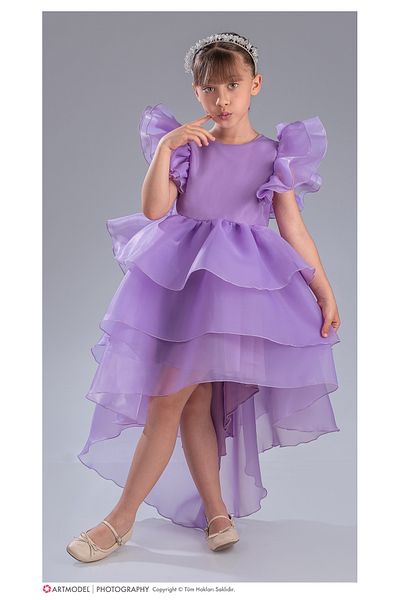 ABİYEKİDS Flared Fluffy Tail Ktkat Chiffon Luxury Children's Evening Dress Aby229