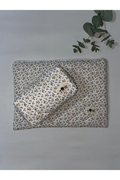 TALL WAY Білий чохол для ноутбука з квіточками - набір пенала (10-11-12 дюймів)