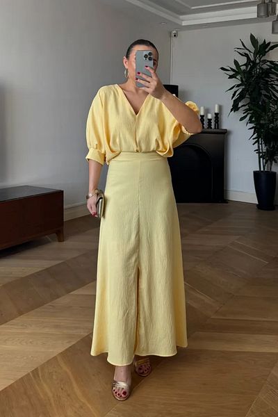 Tuba Butik V-Neck Short Sleeve Long Dress