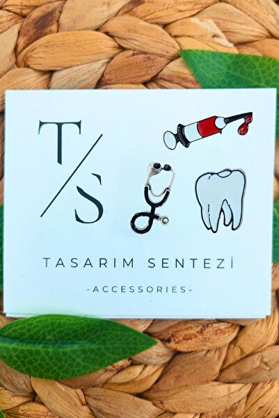 Tasarım Sentezi Rozet Metal Broş 3'lü Doktor Hemşire Steteskop Şırınga İğne D...