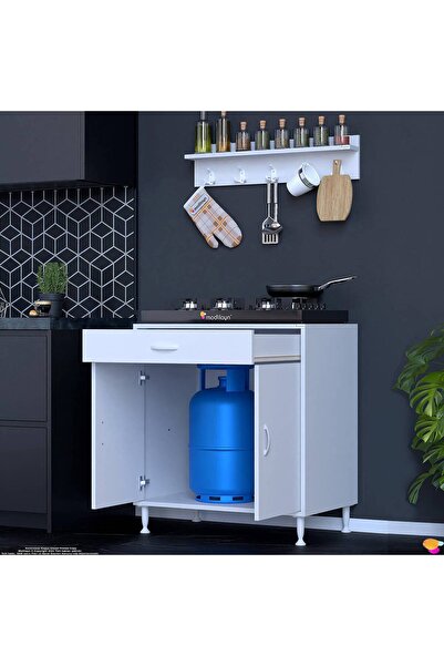 Modilayn Doqu Xxl Set Ocak Altı Dolabı 75x88x56 Cm Tüp Bölmeli Ve Üst Baharat Raflı