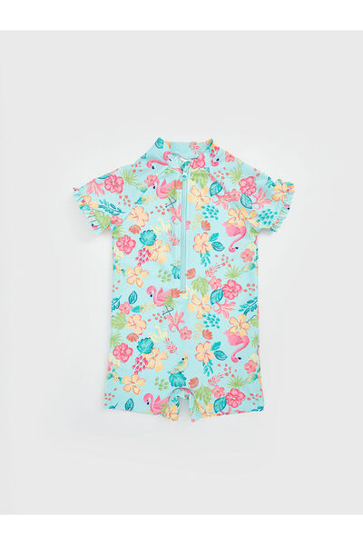 LC Waikiki LCW Kids Yeşil Çiçekli Fermuarlı Kız Çocuk Mayo