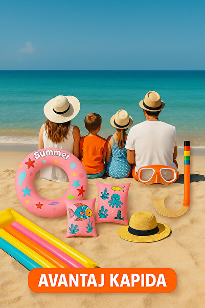 Avantaj Kapıda Children's Sea Set 3-Piece Pink Simit + Arm Sleeve + Orange Snorkel 3–7 Years 25kg | Advantage at the Door