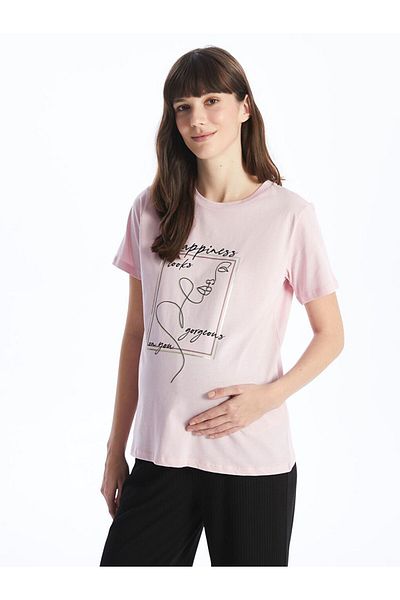 LC Waikiki LCWAIKIKI Maternity Crew Neck Printed Short Sleeve Maternity T-Shirt