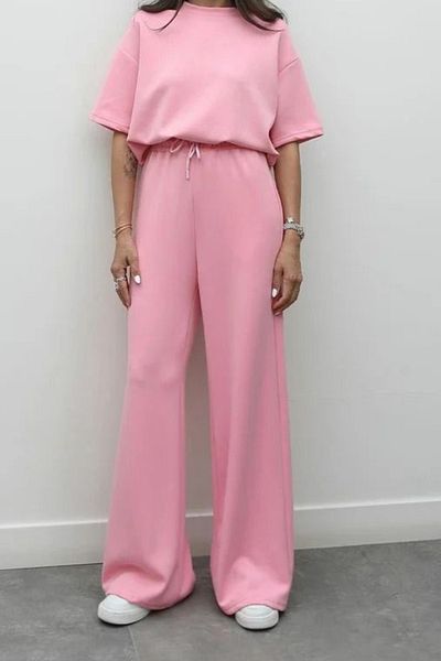 Mogi Butik Women's Modal Fabric Short Sleeve Tracksuit Set 3081