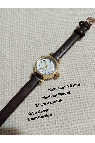 Brality Retro Minimal Model Numbered Vintage Still Gold Case Women's Wristwatch.. Dark Brown Cord 0112
