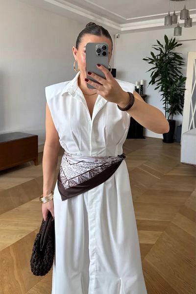 Tuba Butik Zero Sleeve Long Polin Dress