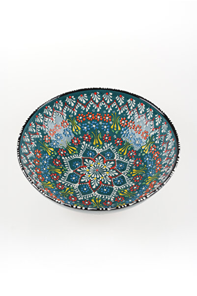 ADEN LİNA ART WORKSHOP 30 cm KOYU YEŞİL meyve kasesi Otantik Çini Desen Seram...