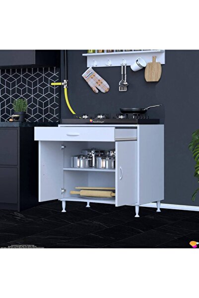 Modilayn QPLAS (XL) Set Ocak Altı Dolap 70x88x56 cm Çekmeceli, Kapaklı 2 Göz Raf Bölmeli