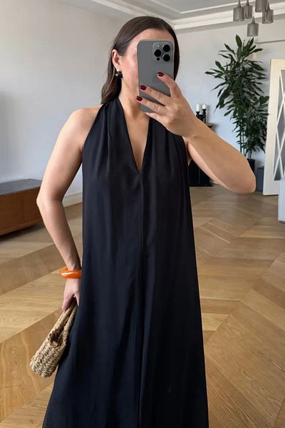 Tuba Butik Back Low-cut Long Dress