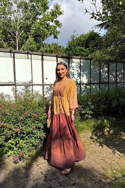 Tuba Butik Oversize Judge Collar Patterned Long Dress