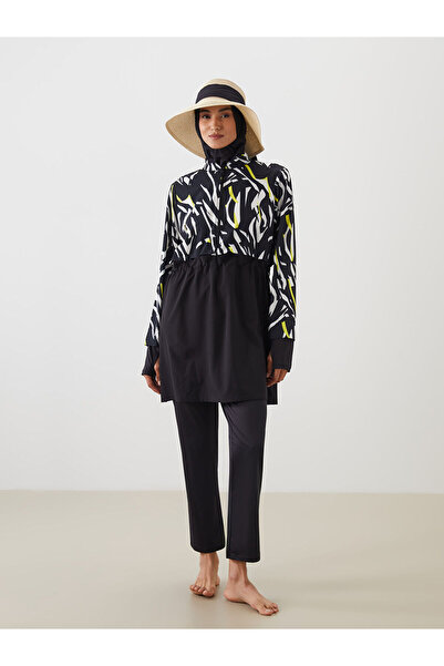 LC Waikiki Seray Yeni Sezon Dik Yaka Desenli Kadın Tesettür Mayo Takımı