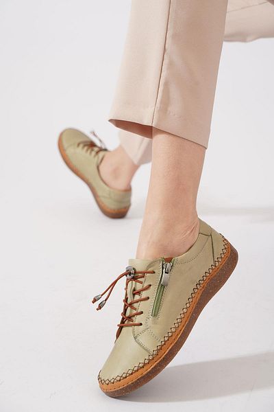 Moda Pie Pela Yan Zipper Rubber Genuine Leather Women's Shoes Avocado Green