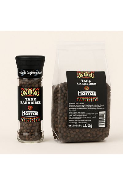 Harras Mill Cover Black Pepper 50 Gr & Grain Black Pepper 100 Gr