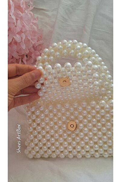 Tasarım Inci boncuk çanta- içi saten kaplı incili çanta-Zincirsiz