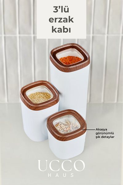 UCCO 3-Piece Luxury Vacuum Lid Silicone Sealed Food Storage Container Pulses Container Spice Container Kitchen Organizer