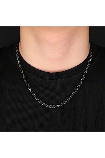 Tasarım قلادة ستيل سلسلة ملتوية رفيعة موديل 0.1 ملم سمك 55-60 سم طول أسود