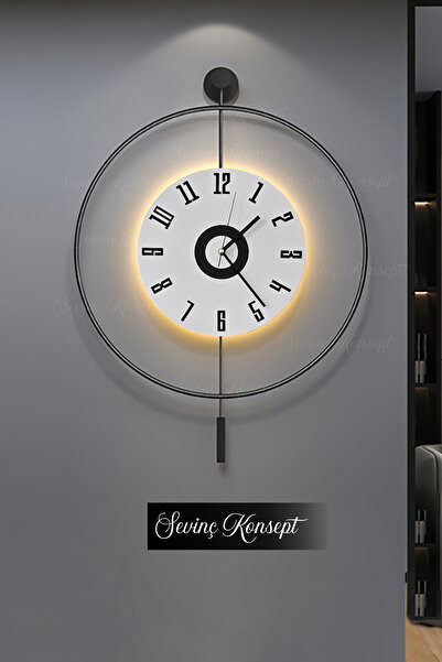 SEVİNÇ KONSEPT LED'li SİYAH İzmir Kristal 24 Tiktok (BÜYÜK BOY 50 X 75 Cm), Modern Dekoratif Metal Duvar Saati