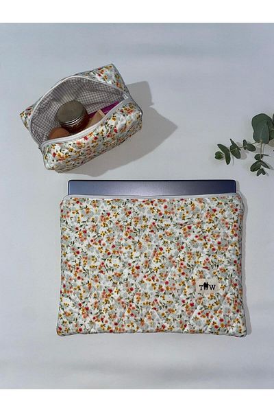 TALL WAY Orange Flower Laptop Case-Pencil Bag Set (15-16 Inch)