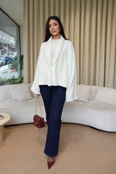 Tuba Butik Shawl Collar Knitwear Women's Cardigan