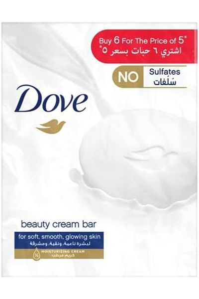 Dove Moisturizing Soap Bar with 1/4 Cream, Pack of 6, 125g each