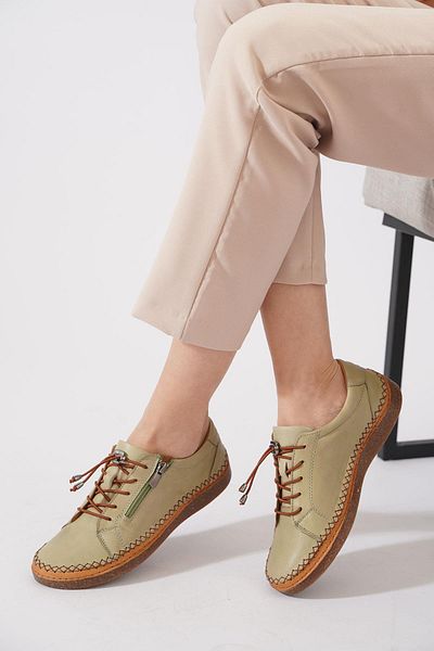 Moda Pie Pela Yan Zipper Rubber Genuine Leather Women's Shoes Avocado Green