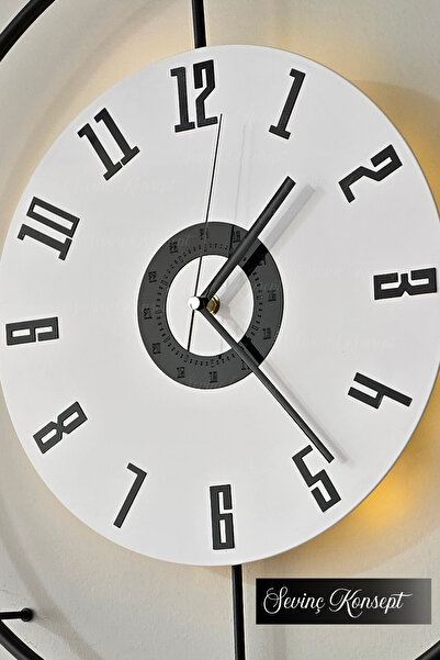 SEVİNÇ KONSEPT LED'li SİYAH İzmir Kristal 24 Tiktok (BÜYÜK BOY 50 X 75 Cm), Modern Dekoratif Metal Duvar Saati