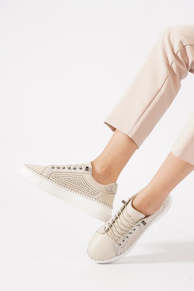 Moda Pie Orpedas Yan Zimbalı Genuine Leather Women's Shoes Beige Skin