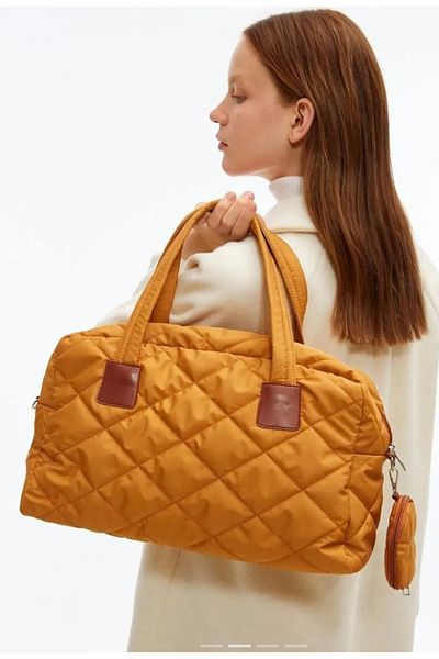 MODA Mustard Yellow Quilted Accessory Wallet Zipper Wide Arm Bag