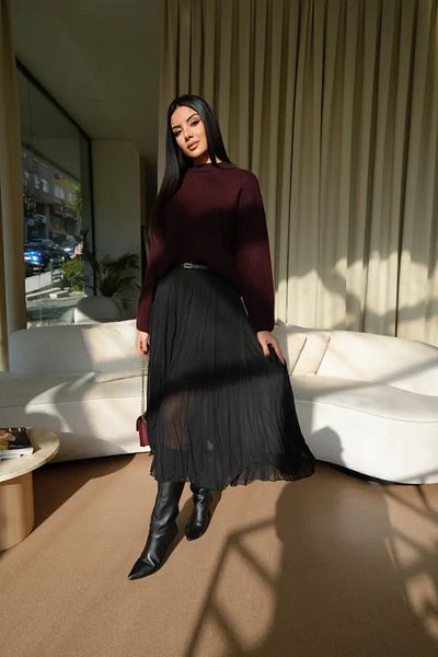 Tuba Butik Asymmetrical Cut Pleated Midi Skirt